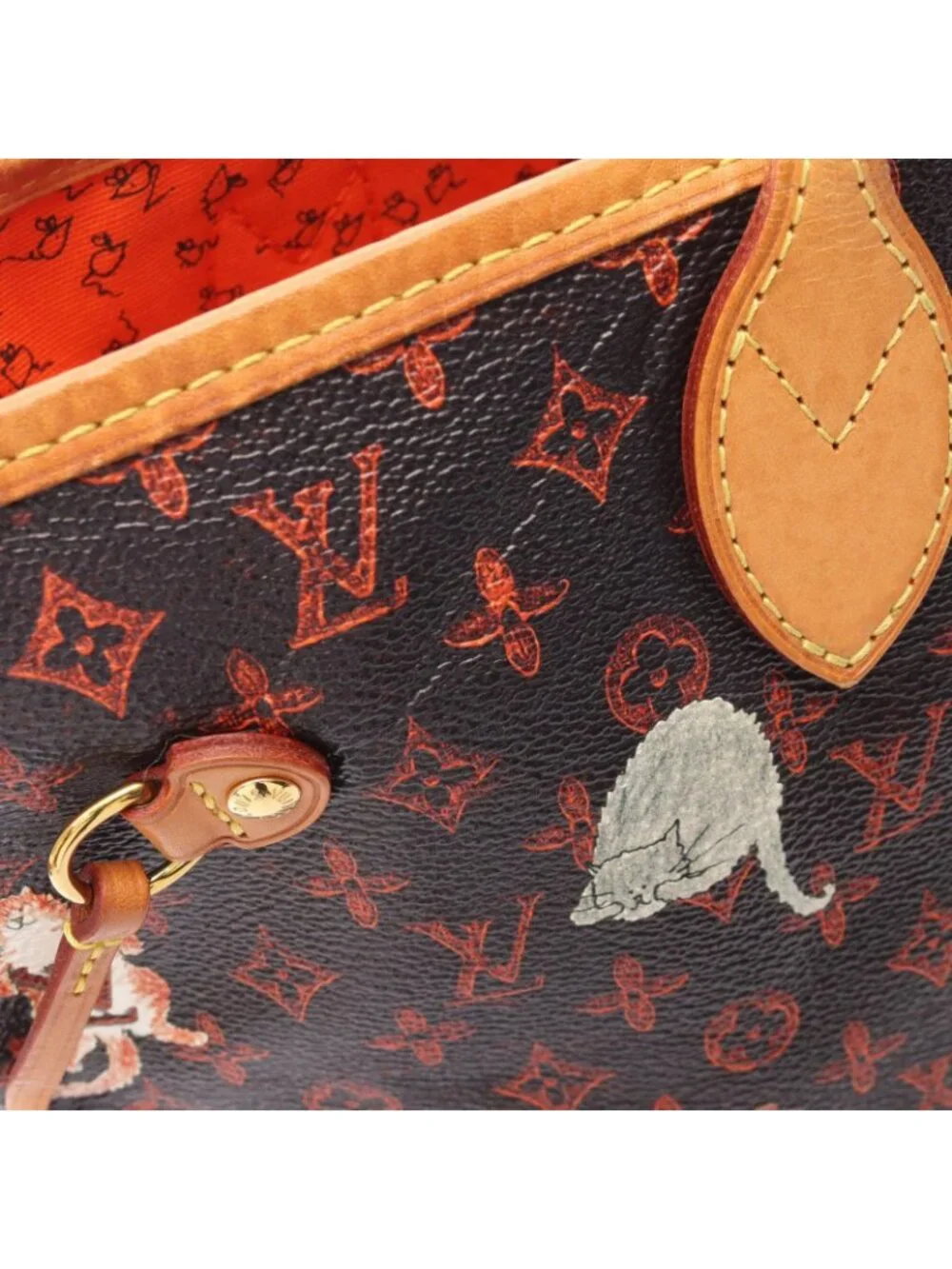 Louis Vuitton Tote Neverfull MM Catgram Canvas Leather